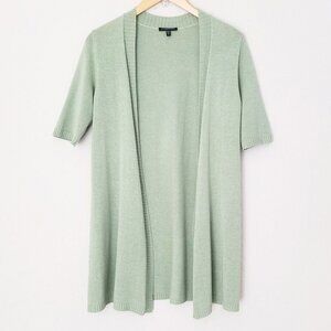 Eileen Fisher Short Sleeve Open Front Longline Cardigan Sage Green Petite M Silk